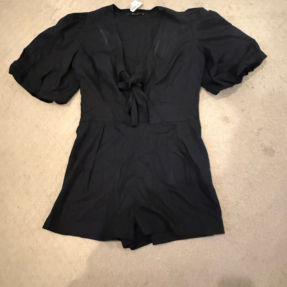 Deluc Black Puff Sleeve tie romper